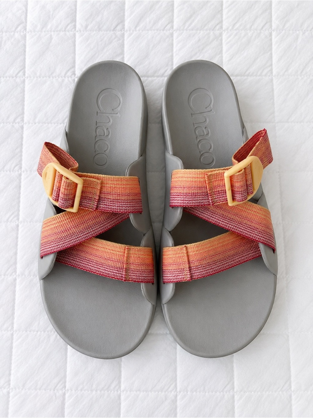 Chaco Chillos Adjustable Slide Sandals Grey Pink Stripe Women’s 6.5